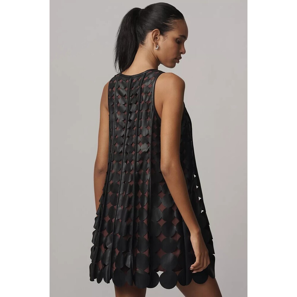 NWT Anthropologie Maeve Faux Leather Sleeveless Swing Dress L Black $198 Party - Picture 5 of 10